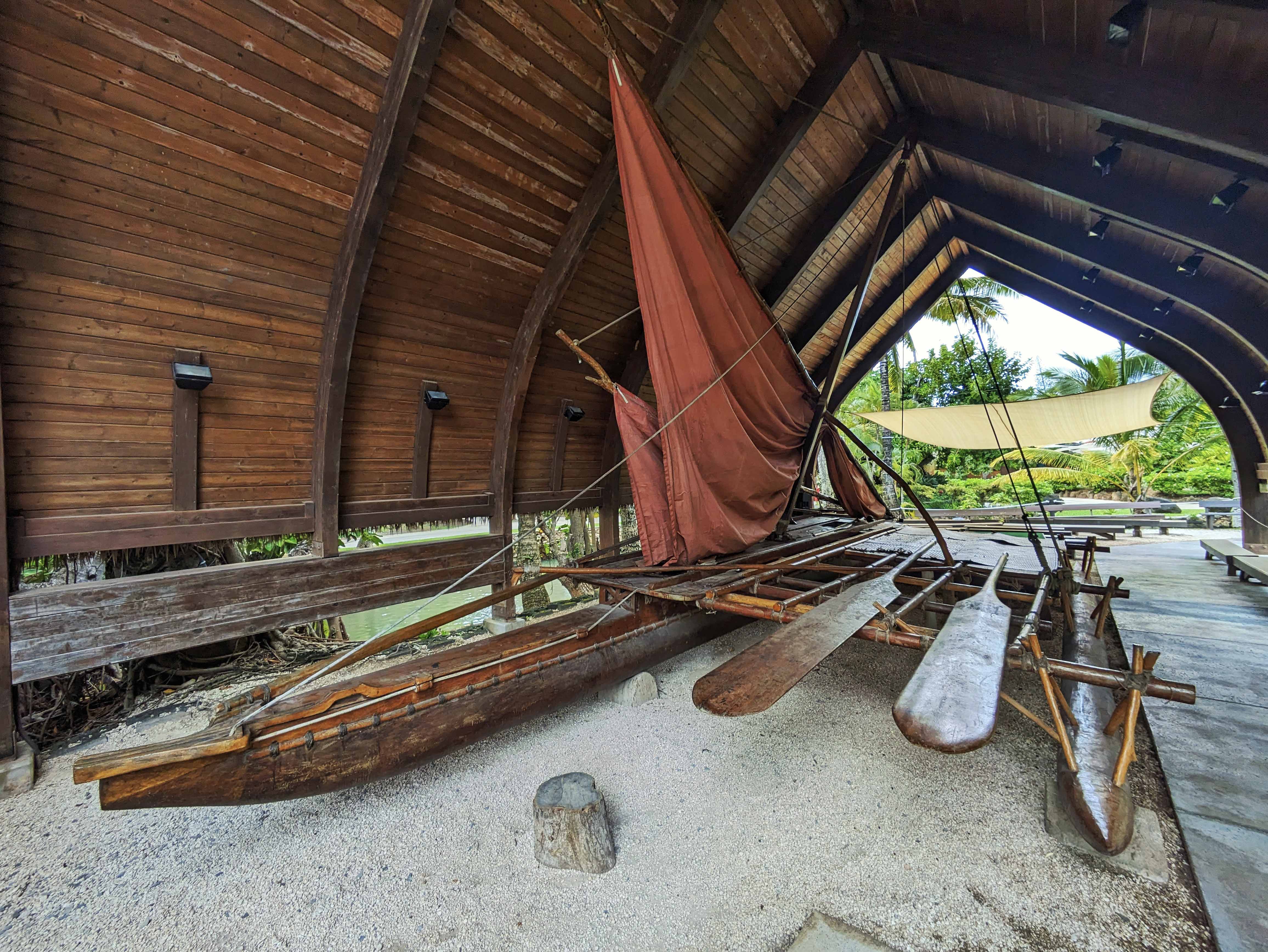 Polynesian sailing canoe, Polynesian Cultural Center, Hawaiʻi